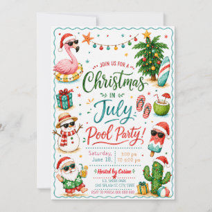 Invitación a la fiesta de piscina de Navidad en ju