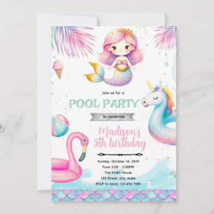 invitación a la fiesta de piscina de sirena unicor