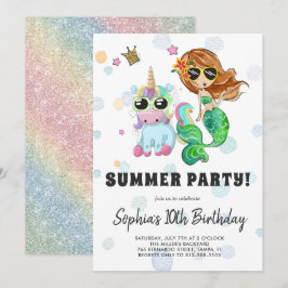 Invitación a la fiesta de piscina de Unicornio y S