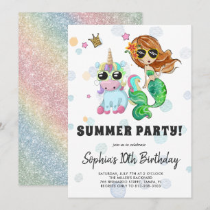 Invitación a la fiesta de Piscina de Unicornio y S