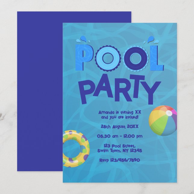 Invitación a la fiesta de piscina de verano tropic (Anverso / Reverso)
