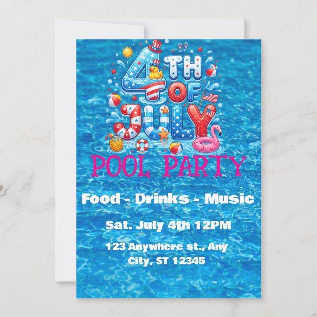 Invitación a la Fiesta de Piscina del 4 de Julio (Anverso)