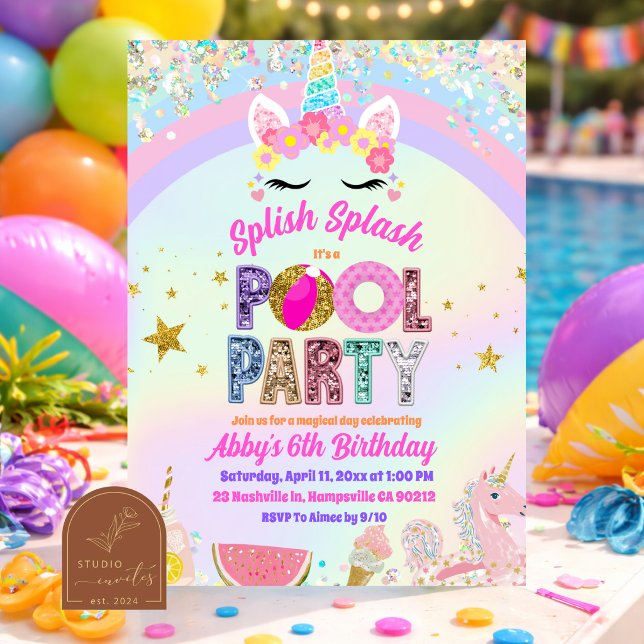Invitación a la fiesta de piscina del unicornio de (Subido por el creador)