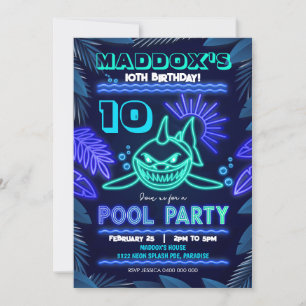 Invitación a la fiesta de piscina Neon Shark
