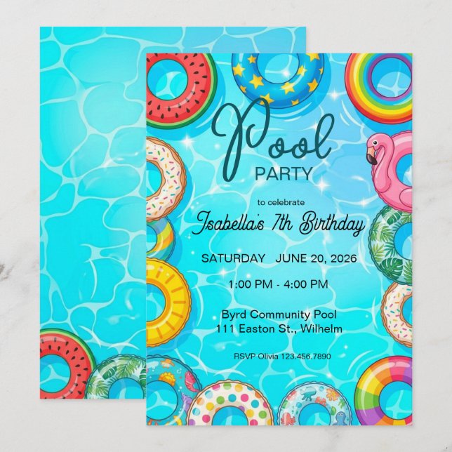 Invitación a la fiesta de piscina para niños con f (Anverso / Reverso)