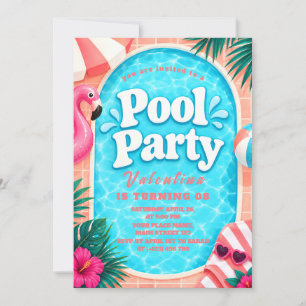 Invitación a la fiesta de piscina Pink Flamingo