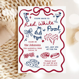Invitación a la fiesta de piscina roja y blanca de