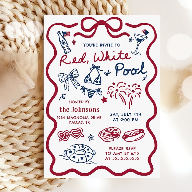 Invitación a la fiesta de piscina roja y blanca de (Subido por el creador)