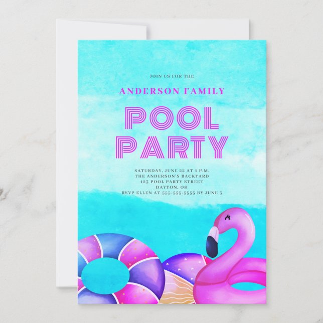 Invitación a la fiesta de Piscina Rosa (Anverso)