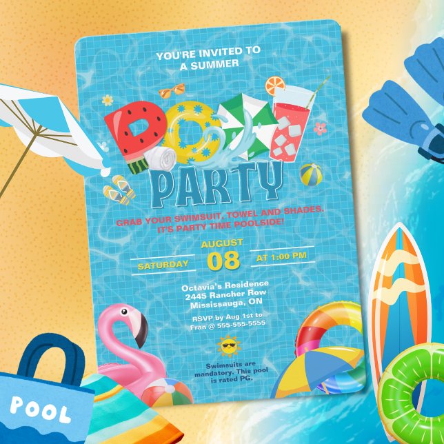 Invitación a la fiesta de piscina Splash (Pool Party Invitation -  Splish Splash!)