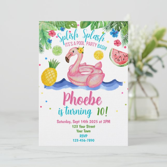 Invitación a la Fiesta de Piscina Tropical de Flam (Anverso de pie)