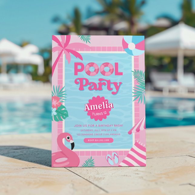 Invitación a la fiesta de Piscina Tropical Rosa (Subido por el creador)