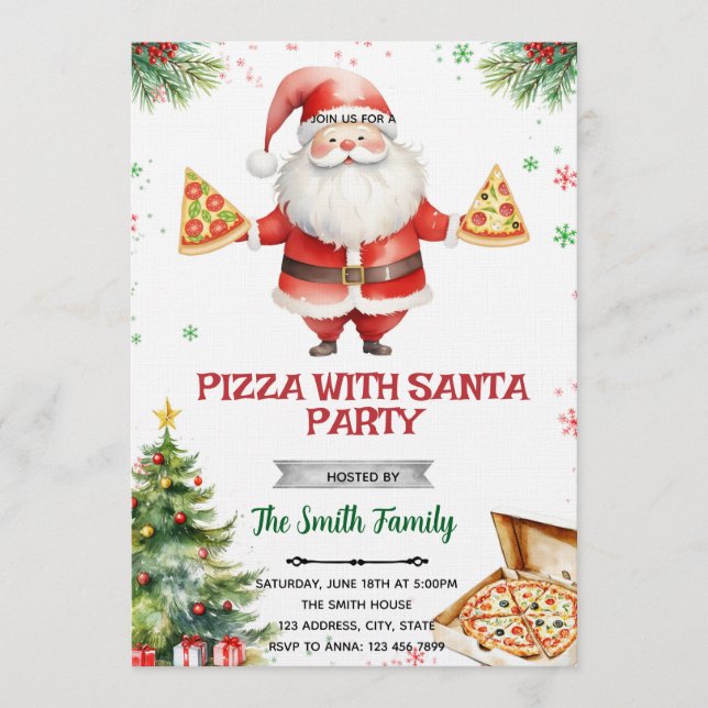 Invitación a la fiesta de Pizza Con Santa (Anverso)