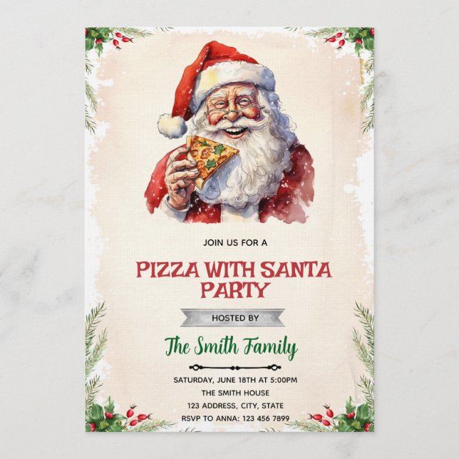 invitación a la fiesta de pizza con Santa (Anverso)