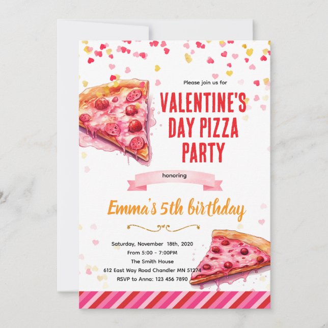invitación a la fiesta de pizza del día de San Val (Anverso)