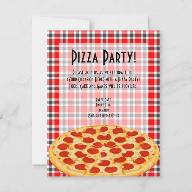 Invitación a la fiesta de pizza, diseño de mantele (Anverso)