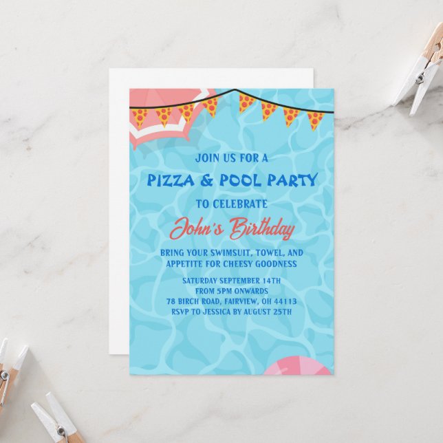 invitación a la fiesta de pizza en la piscina (Anverso/Reverso In Situ)