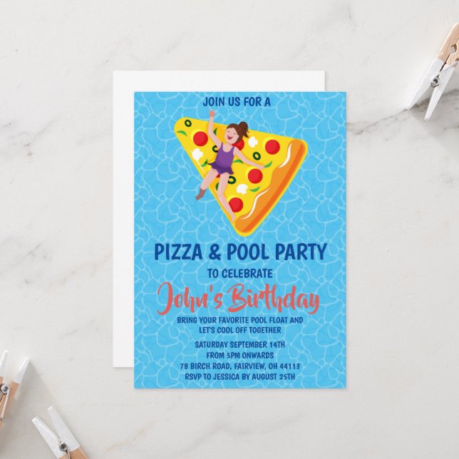 invitación a la fiesta de pizza en la piscina (Anverso/Reverso In Situ)