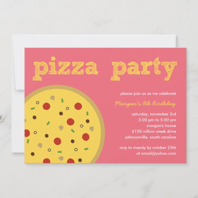 Invitación a la fiesta de pizza (rosa) (Anverso)