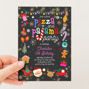Invitación a la fiesta de pizza y pijamas de Navid