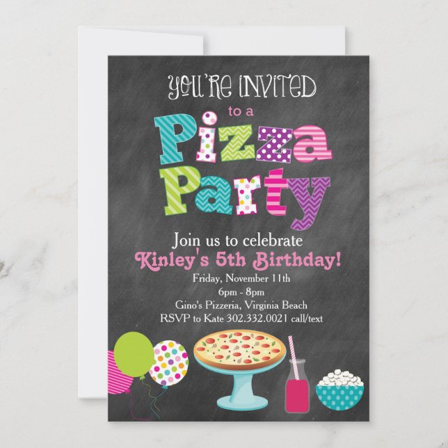Invitación a la fiesta de pizzas de Chalkboard (Ch (Anverso)