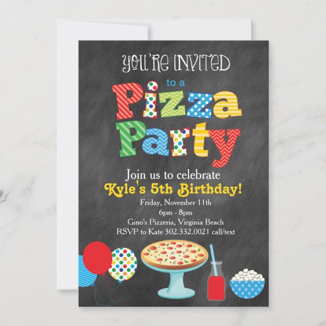 Invitación a la fiesta de pizzas de Chalkboard (Co (Anverso)