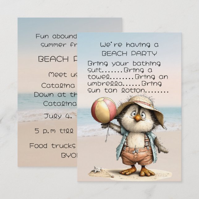 Invitación a la fiesta de playa de amigos (Anverso / Reverso)