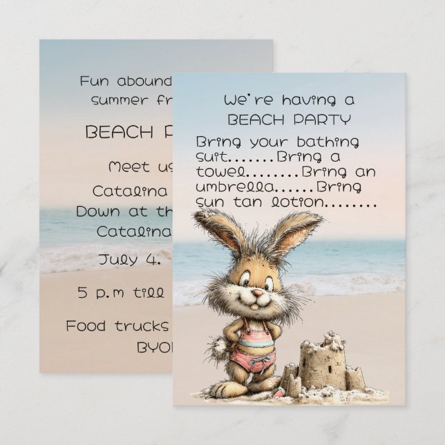 Invitación a la fiesta de playa de amigos (Anverso / Reverso)
