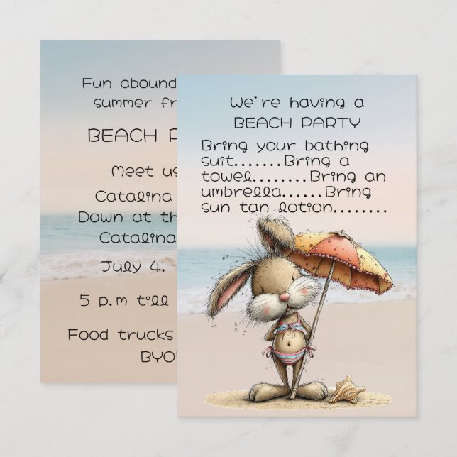 Invitación a la fiesta de playa de amigos (Anverso / Reverso)