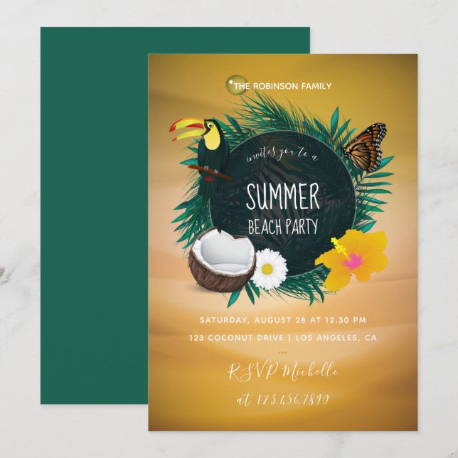 invitación a la fiesta de playa de vacaciones de v (Anverso / Reverso)
