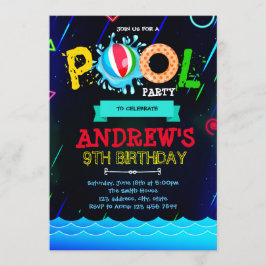 Invitación a la fiesta de pool de resplandor neón