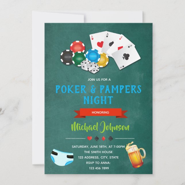 Invitación a la fiesta de póquer y pañales (Anverso)
