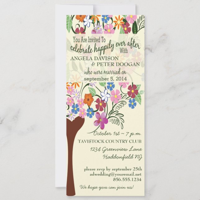 Invitación a la fiesta de posboda de un árbol flor (Anverso)