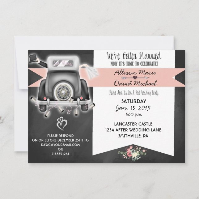 Invitación a la fiesta de poscasamiento del retro  (Anverso)