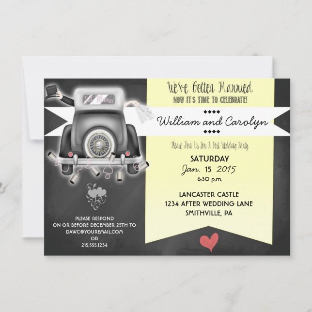 Invitación a la fiesta de poscasamiento del retro  (Anverso)