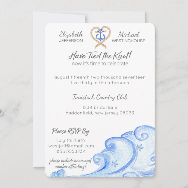 Invitación a la fiesta de postboda náutica (Anverso)