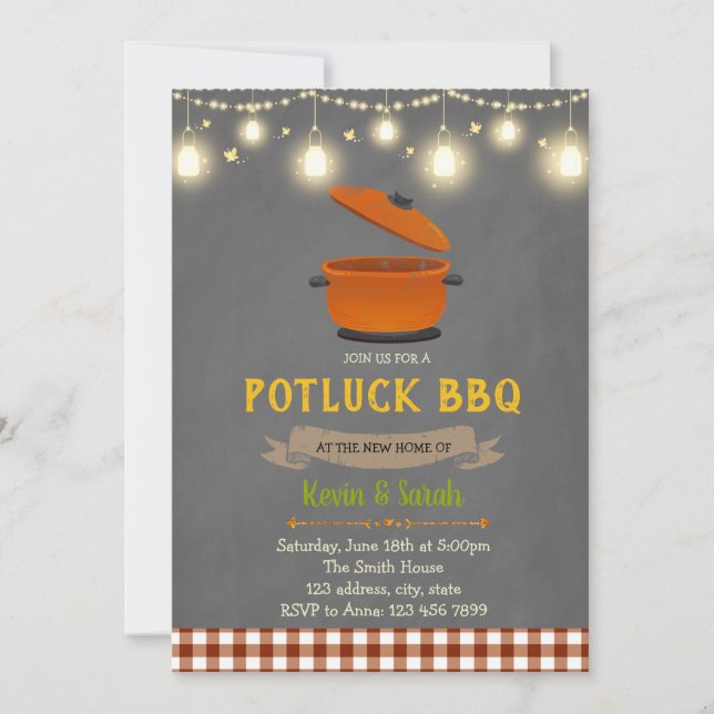 Invitación a la fiesta de Potluck BQ (Anverso)