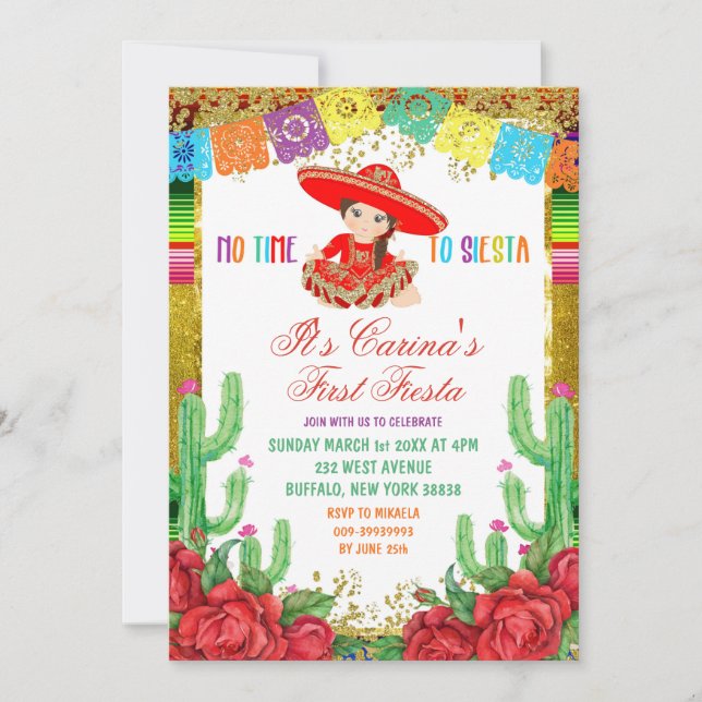 Invitación a la Fiesta de Primer Cumpleaños de la  (Anverso)