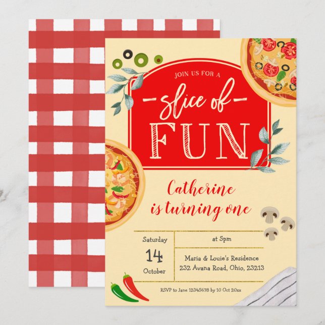 Invitación a la Fiesta de Primer Cumpleaños de Piz (Anverso / Reverso)