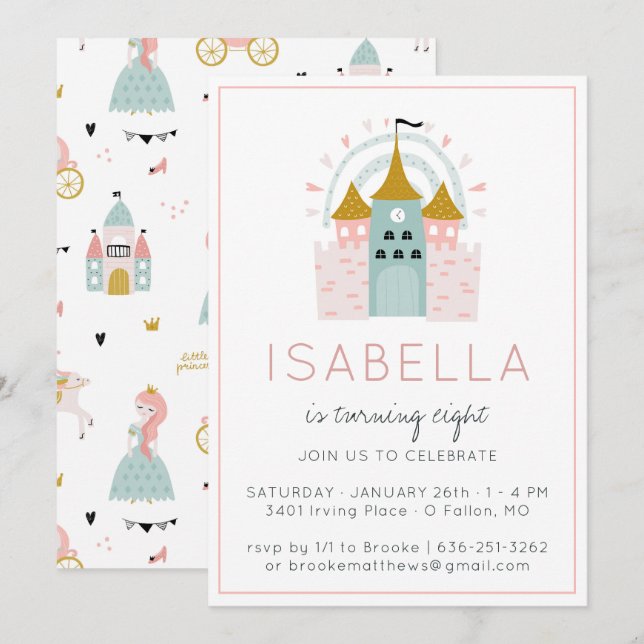 Invitación a la fiesta de princesa de cuento de ha (Anverso / Reverso)