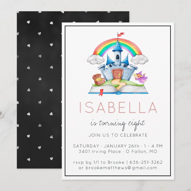 Invitación a la fiesta de princesa de cuento de ha (Anverso / Reverso)