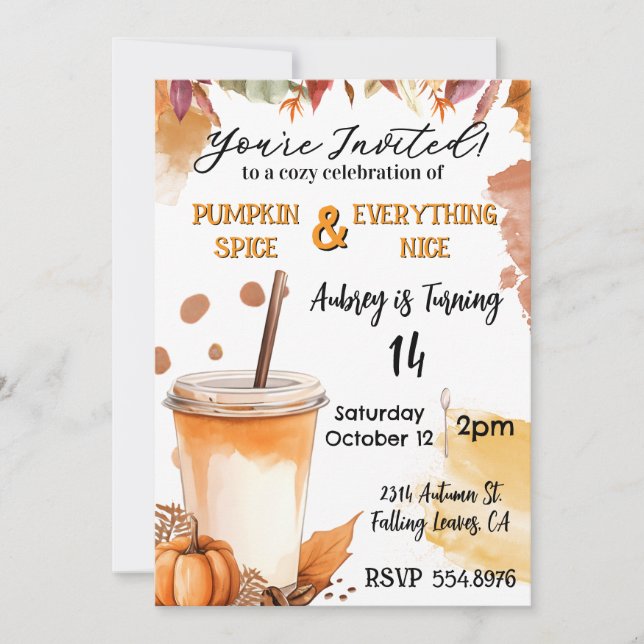 Invitación a la Fiesta de Pumpkin Spice de Otoño (Anverso)