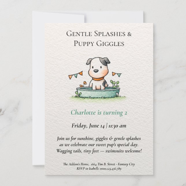 Invitación a la fiesta de Puppy Pool Poético y Min (Anverso)