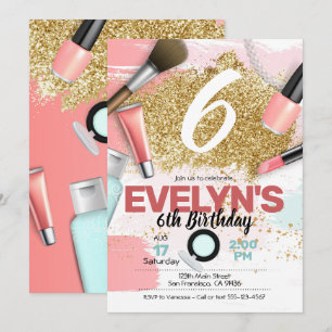 Invitación a la fiesta de purpurina Glam Spa o Fie