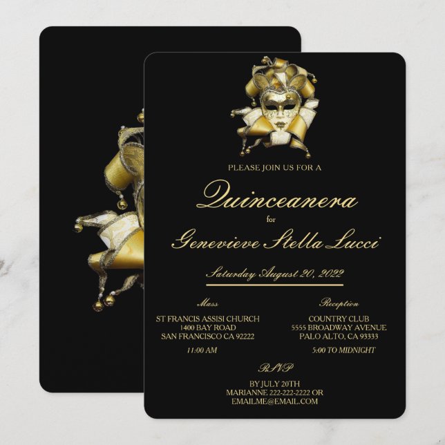 Invitación a la fiesta de Quinceañera (Anverso / Reverso)