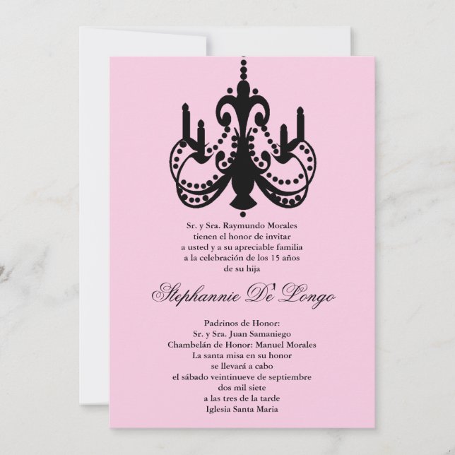 Invitación a la fiesta de Quinceanera de la lámpar (Anverso)