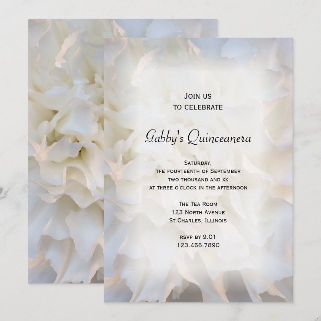 Invitación a la fiesta de Quinceañera floral blanc (Anverso / Reverso)