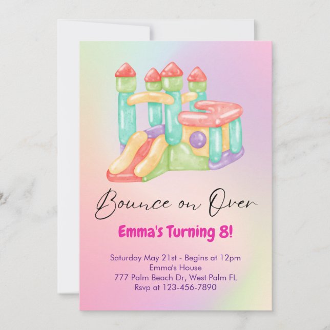 Invitación a la fiesta de Rainbow Bounding House (Anverso)