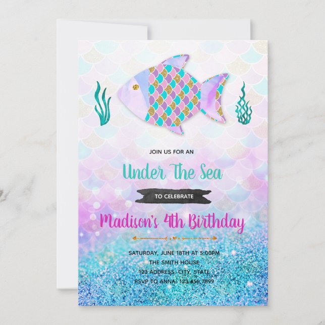 Invitación a la fiesta de Rainbow Fish (Anverso)