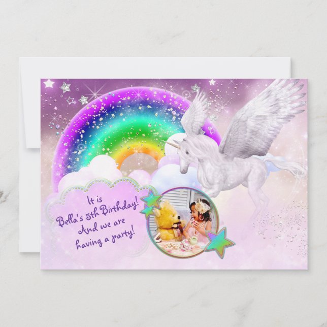 Invitación a la fiesta de Rainbow Unicorn (Anverso)